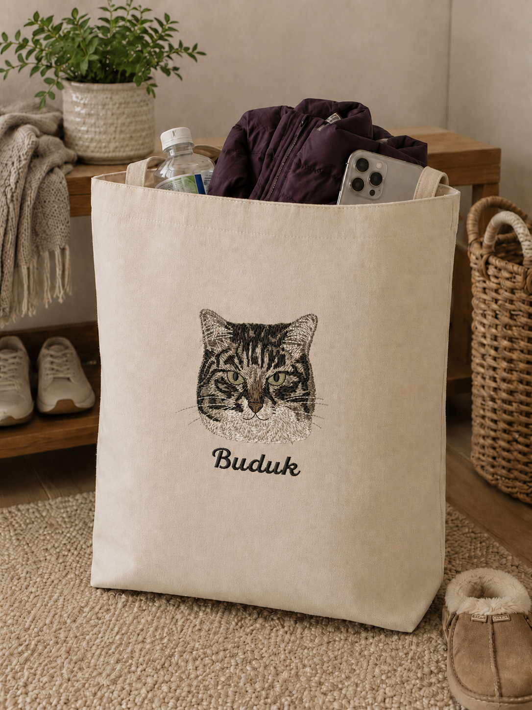 Pet Nakışlı Kanvas Çanta