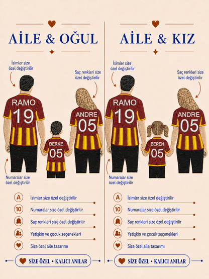 Sarı Kırmızı Formalı Anne Baba Çocuk Kişiye Özel Nakış Tasarımı