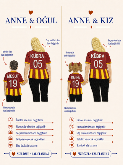 Sarı Kırmızı Formalı Anne Çocuk Kişiye Özel Nakış Tasarımı