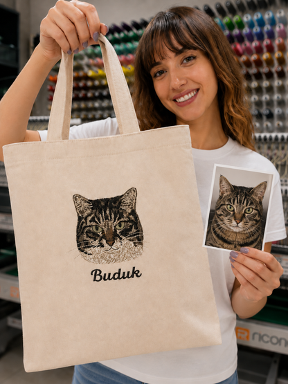 Pet Nakışlı Kanvas Çanta