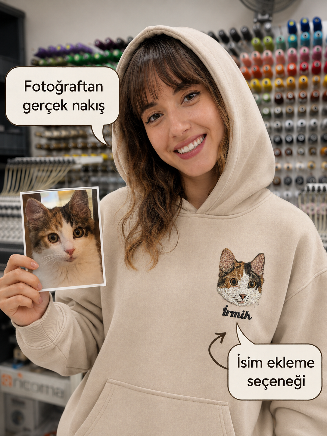 HOODIE (Kapşonlu) 🐾 Onu Her Zaman Yanında Taşı — Kişiye Özel Evcil Hayvan Nakış