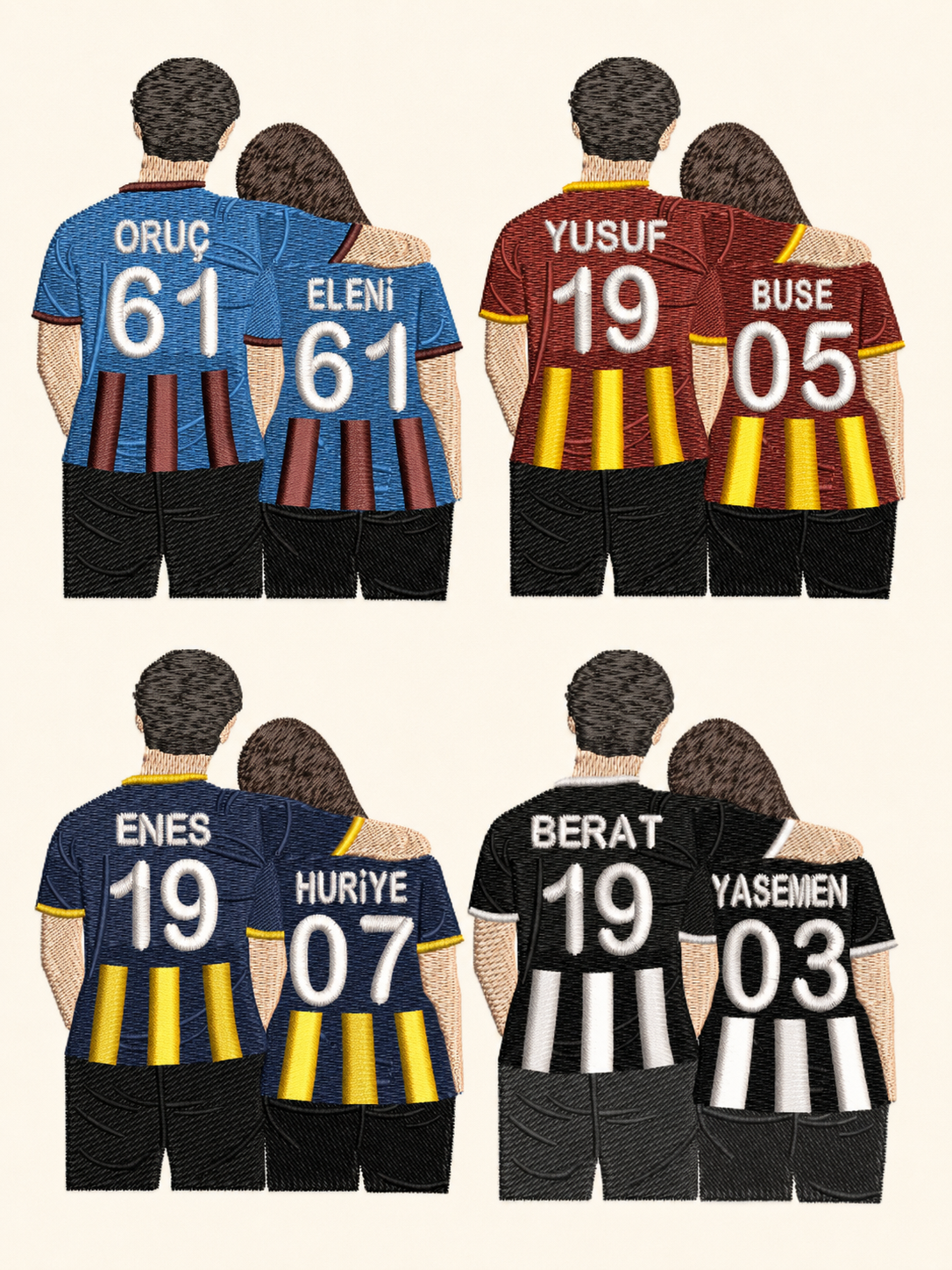 Kişiye Özel Taraftar Çift Nakışlı Tişört, Sweatshirt & Hoodie | İsim ve Numara Yazılı