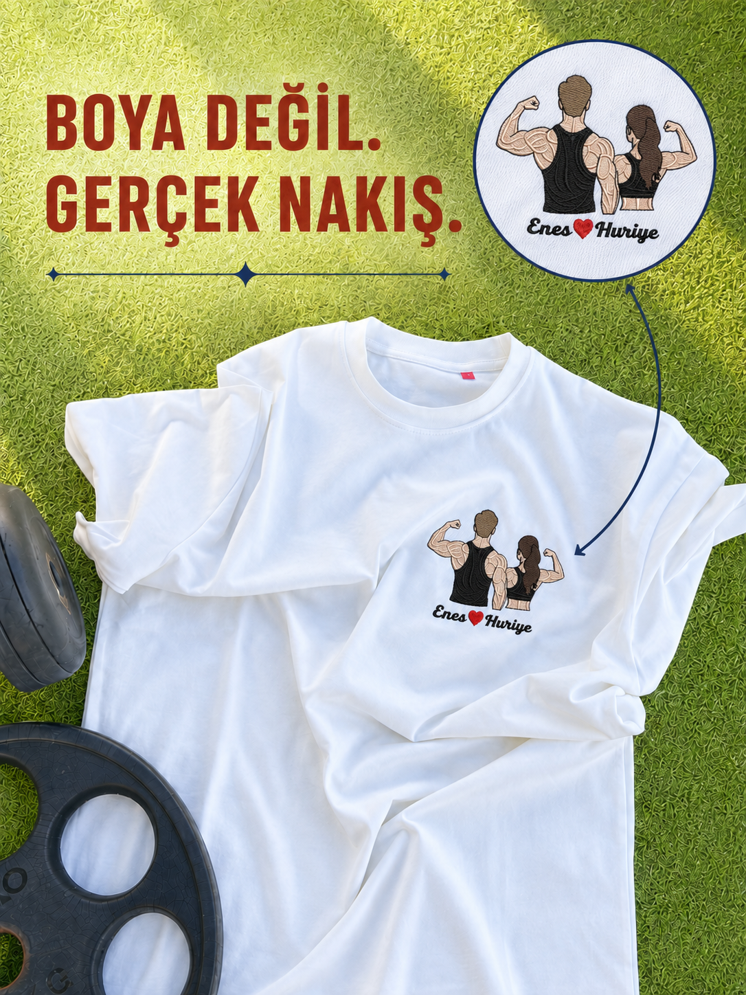 Sporcu Çiftler için - Kişiye Özel İsimli Nakış Deseni