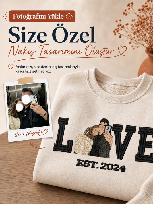 Aşka Dair Her Şey – EST. (İlişki Başlangıç Yılınız) Kişiye Özel Çift Nakışı