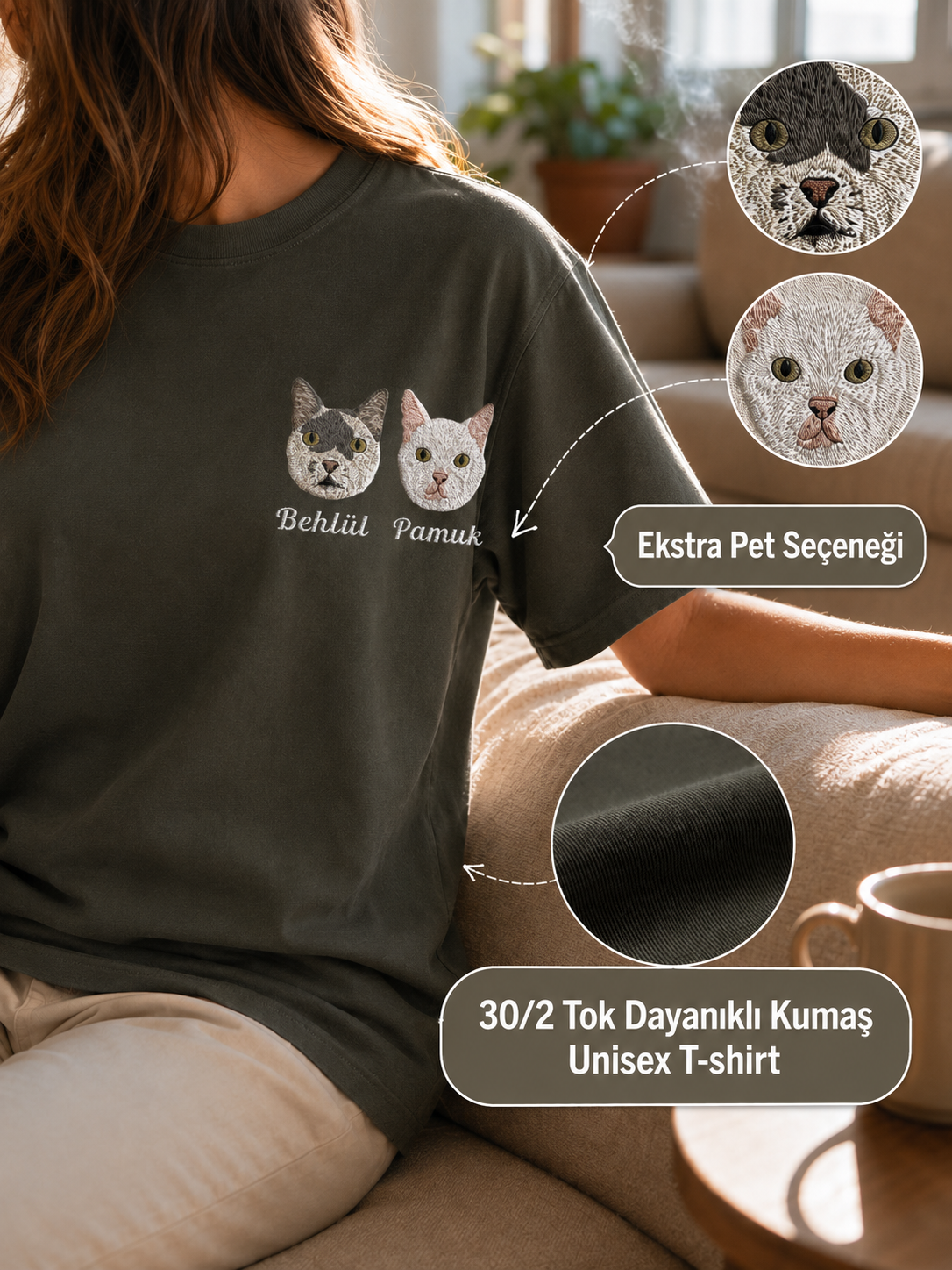 T-SHIRT 🐾 Onu Her Zaman Yanında Taşı — Kişiye Özel Evcil Hayvan Nakış